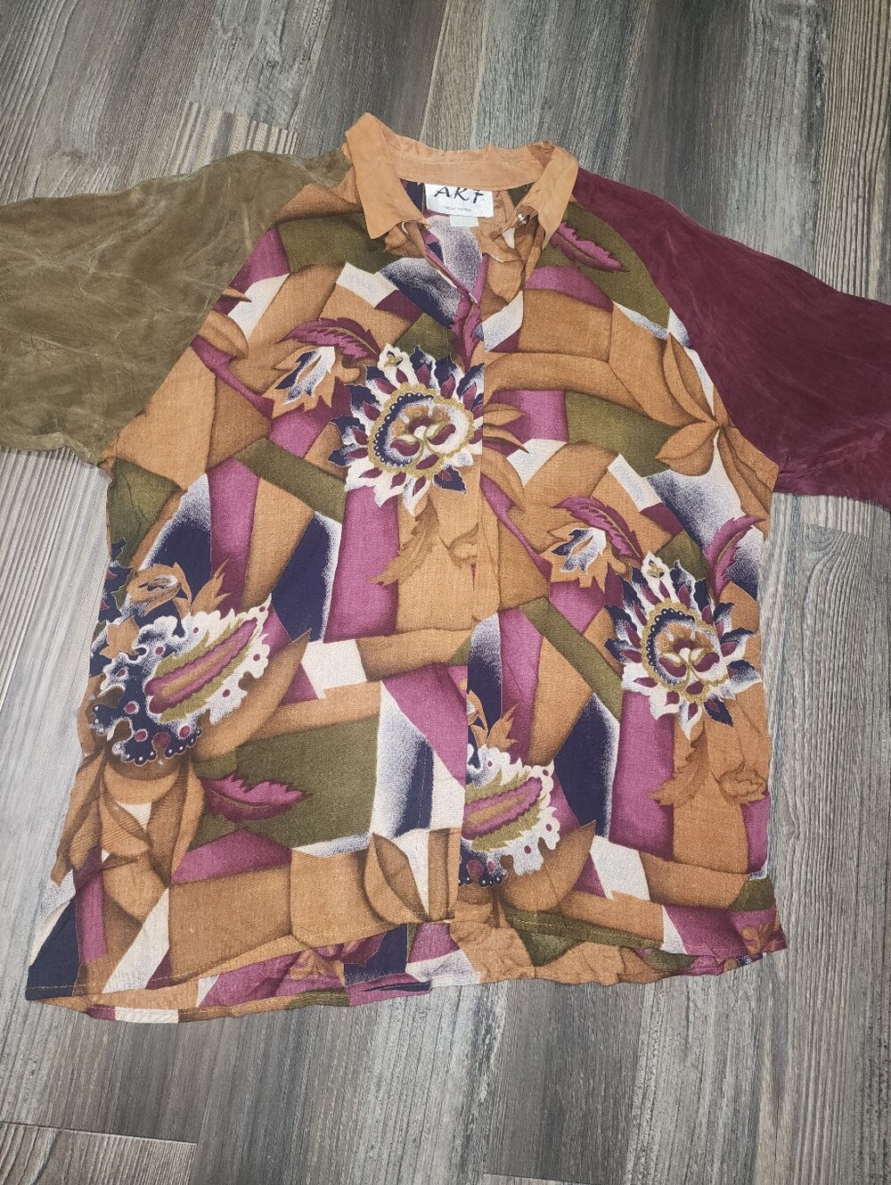 Vintage Short Sleeve Blouse Medium Floral Geometric Retro 70s 80s Funky Aztec
